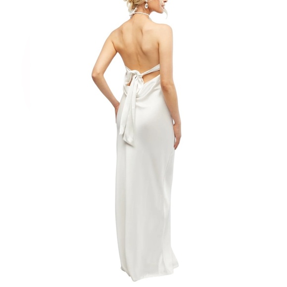 WeWoreWhat White Strapless Satin Midi Dress w/ Flower Necktie Size 14 NWT - Picture 2 of 8